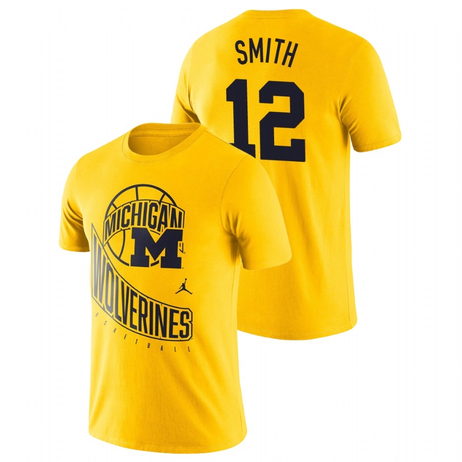 Michigan Wolverines Men's NCAA Mike Smith #12 Maize Retro College Basketball T-Shirt WPC3449VW